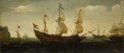 Tre alberi olandesi e altre navi al largo da Hendrick Cornelisz. Vroom